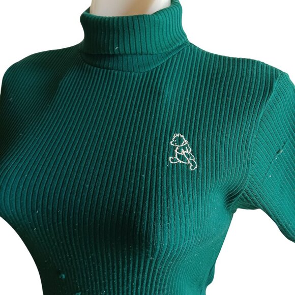 Women's Small Vintage Winnie The Pooh Green Ribbed Turtleneck Knit Top 1970's - Picture 1 of 7